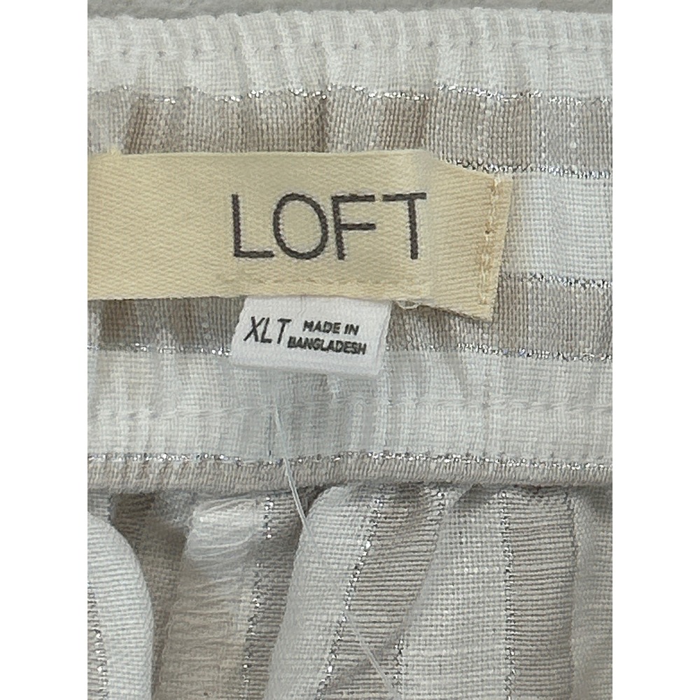 LOFT‎ Pants Womens XLT Beige White Metallic Thread Striped Wide Leg Linen Blend - Picture 3 of 8